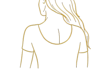 Minimal line illustration of a person viewed from behind highlighting the upper back and shoulder area